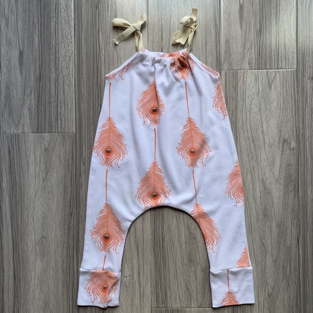 Amae Co. Peach Peacock Feather Romper